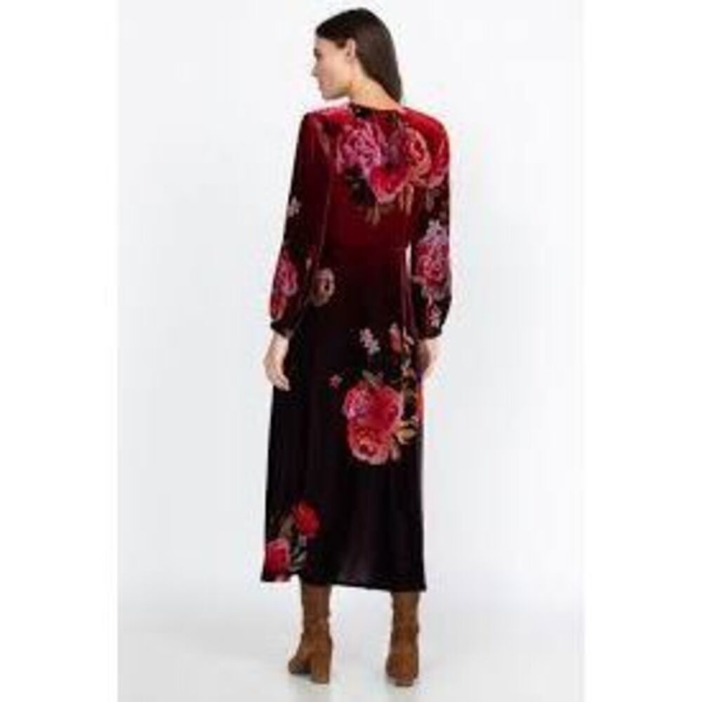 Johnny Was Burgundy Floral Midi Dress - Picture 2 of 14